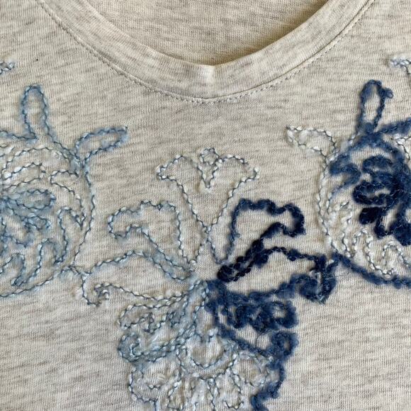 J. Jill PureJill Embroidered Jersey Top Cream Blue Puff Sleeve Peasant Blouse - Picture 9 of 16